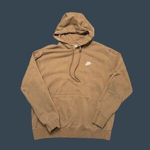 Nike Tan Pullover Hoodie With Logo Embroidery Kids L Cotton Blend